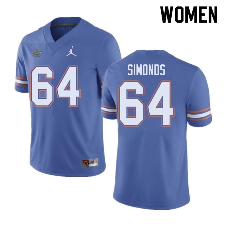 NCAA Florida Gators Riley Simonds Women's #64 Jordan Brand Blue Stitched Authentic College Football Jersey PLP2164XJ